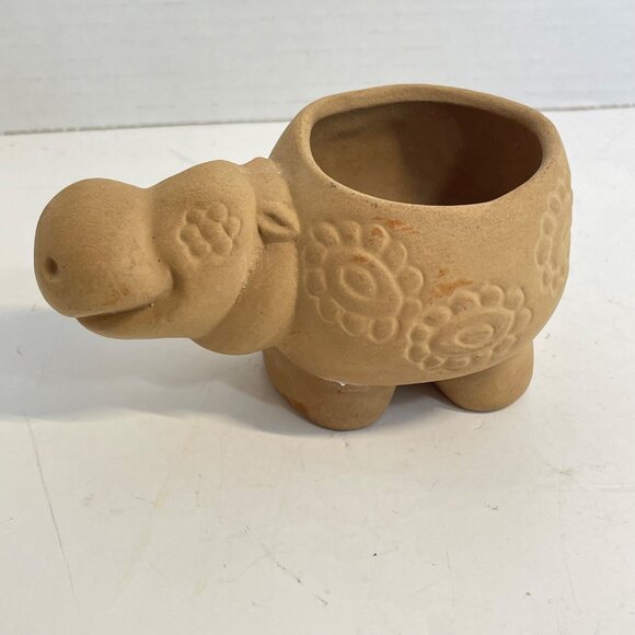 Vintage Ceramic Hippy Hippo Planter with Floral Embossed Design - Picture 2 of 13